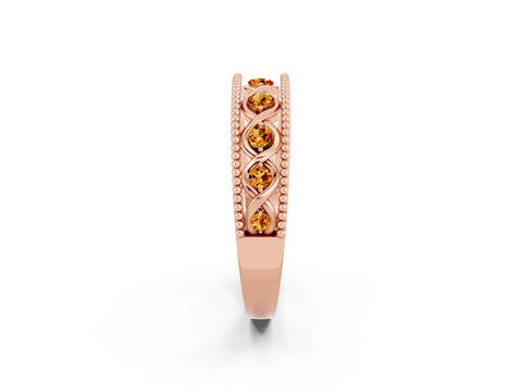 Rose gold Round Citrine Twist Milgrain Band with Bezel Setting_14