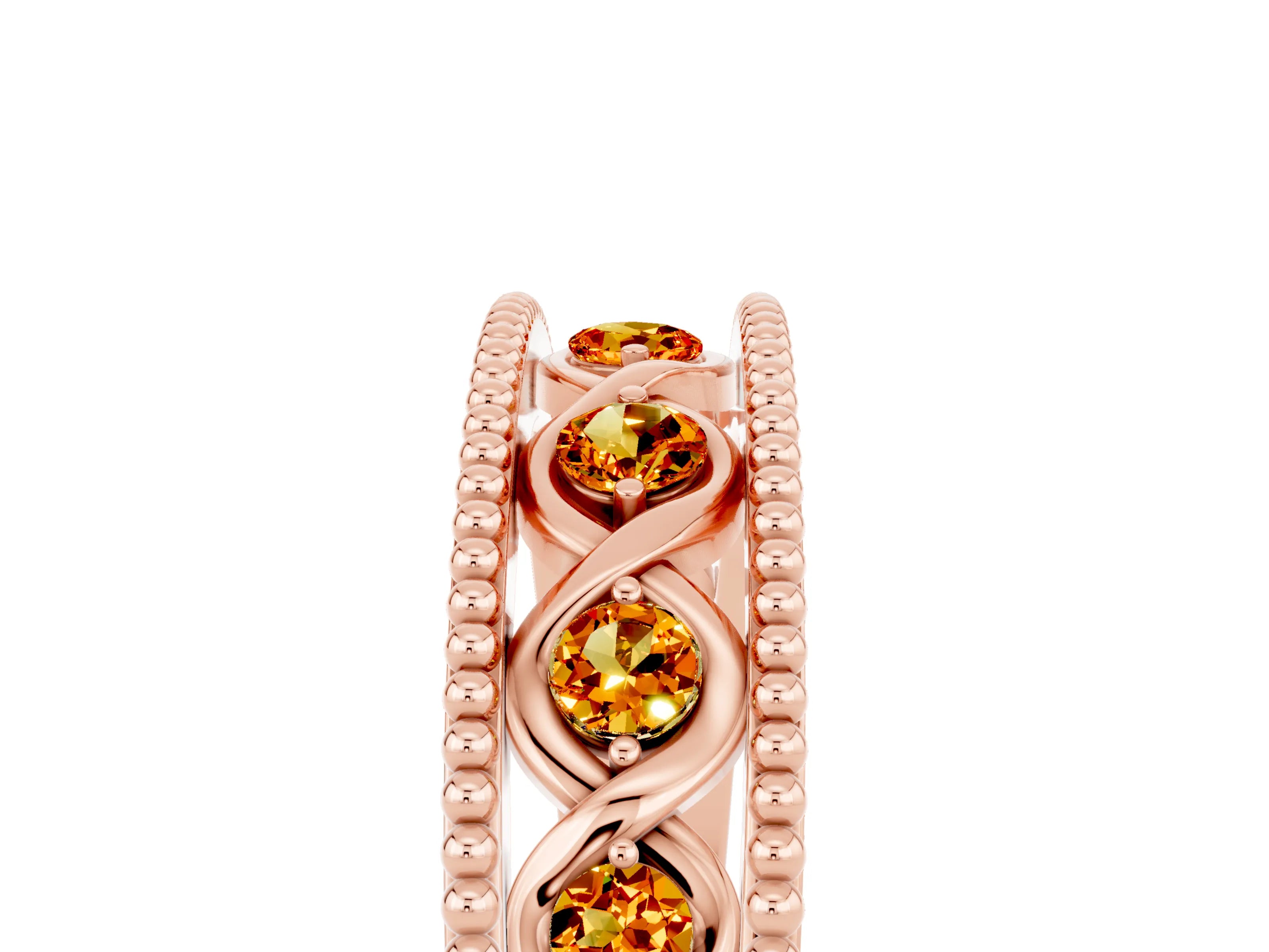 Rose gold Round Citrine Twist Milgrain Band with Bezel Setting_17