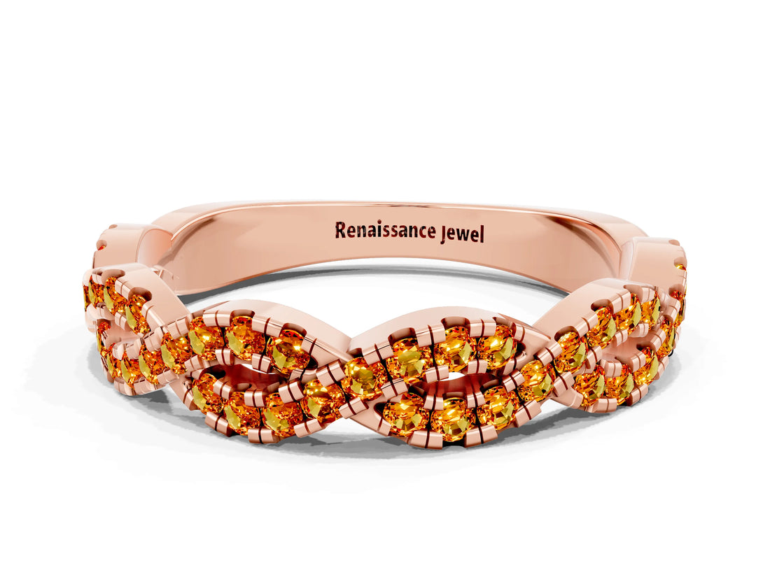 Rose gold Round Citrine Twisted Eternity Band with Pavé and Shared Prong Setting_18