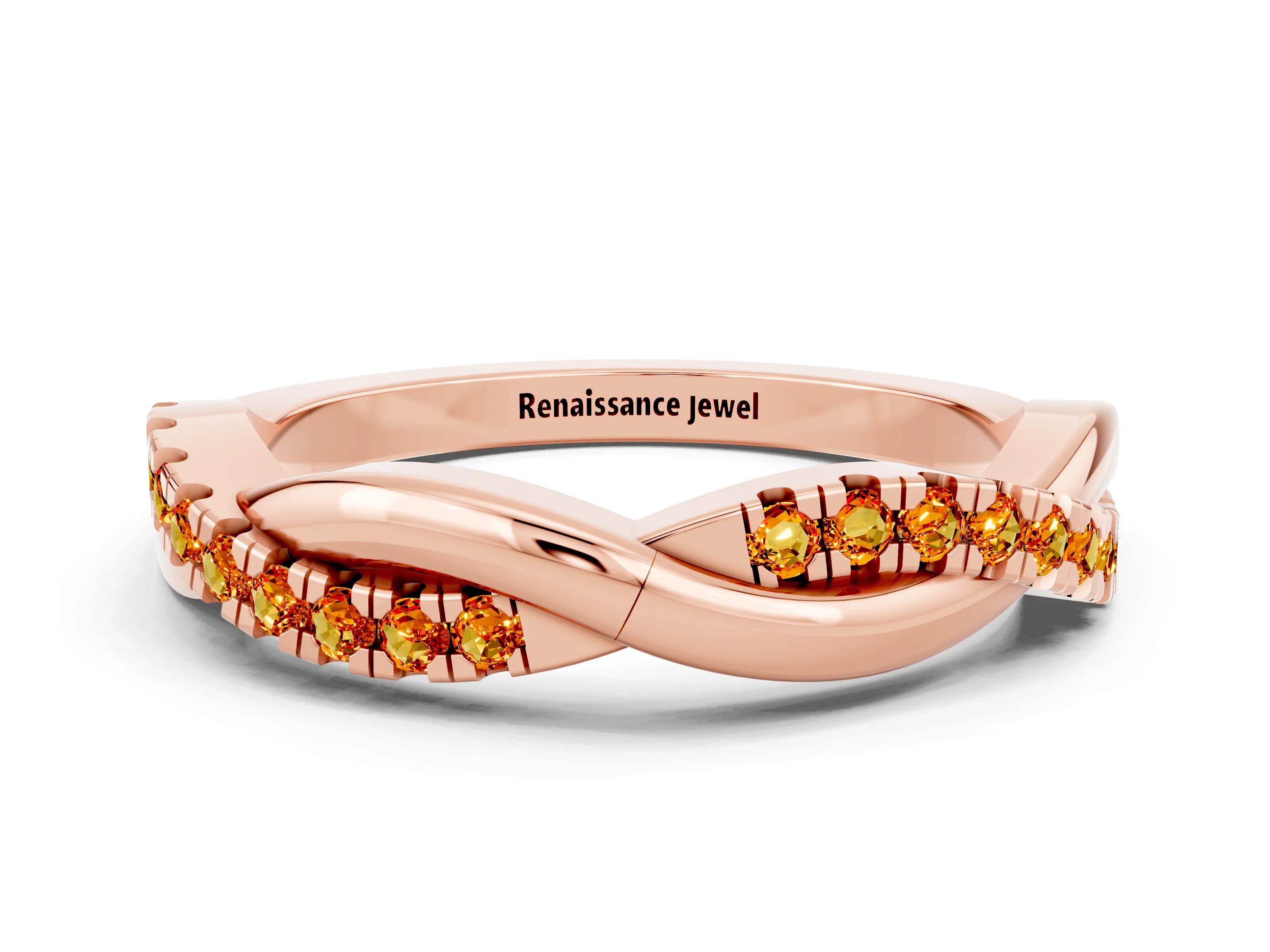 Rose gold Round Citrine Twisted Infinity Band with Prong Setting_6