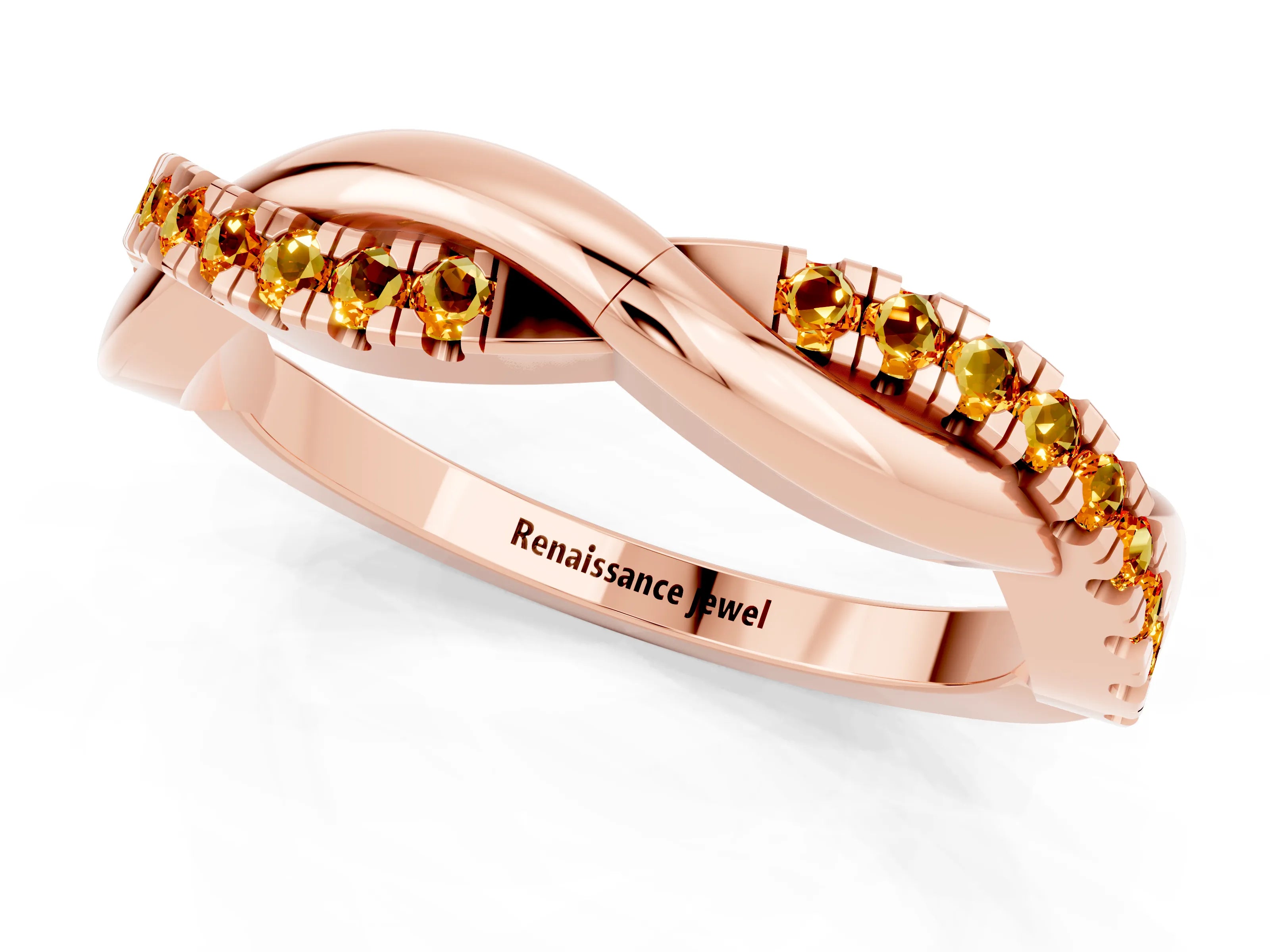 Rose gold Round Citrine Twisted Infinity Band with Prong Setting_7