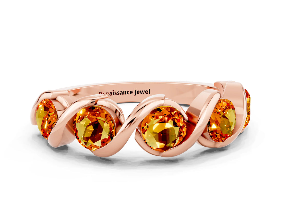 Rose gold Round Citrine Wave Band with Channel Setting and Shared Prongs_6