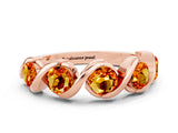 Rose gold Round Citrine Wave Band with Channel Setting and Shared Prongs_6