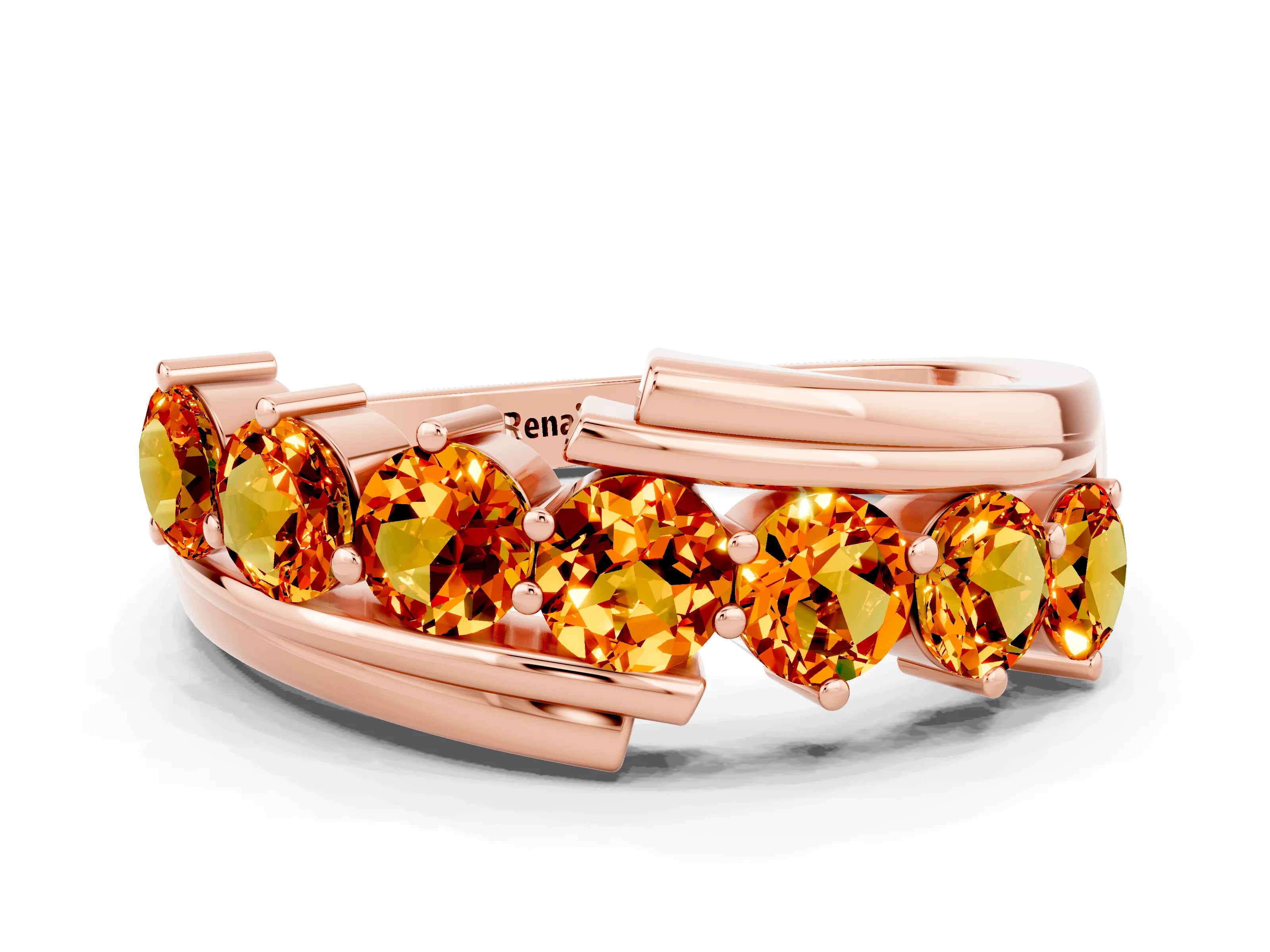 Rose gold Round Citrine Wave Band with Channel and Shared Prong Setting_18