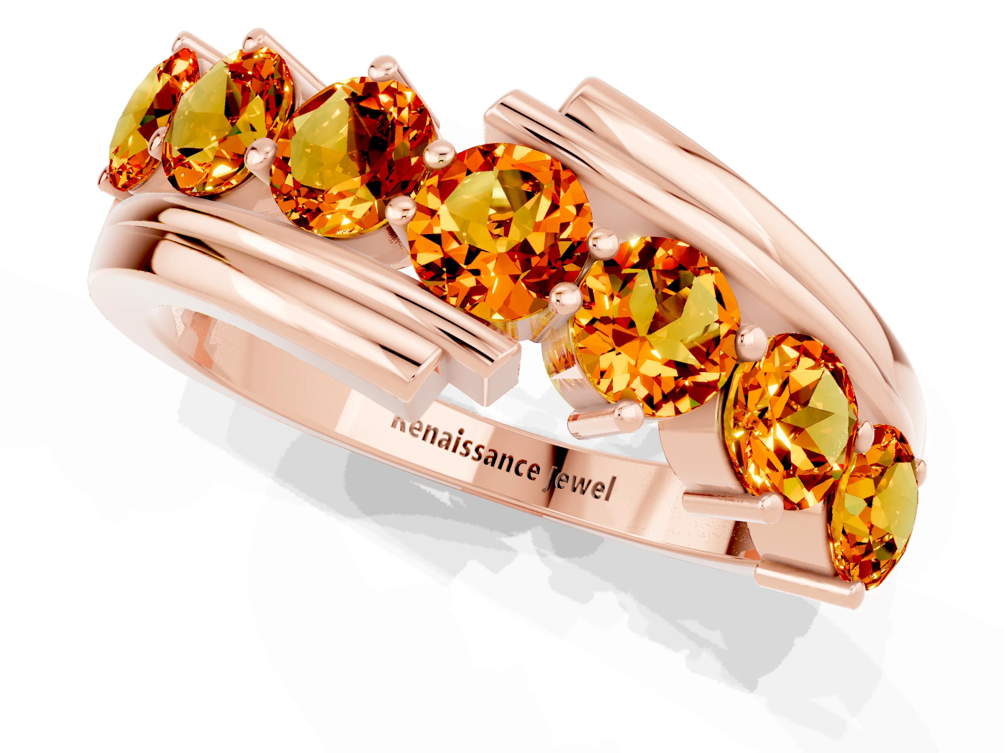 Rose gold Round Citrine Wave Band with Channel and Shared Prong Setting_19