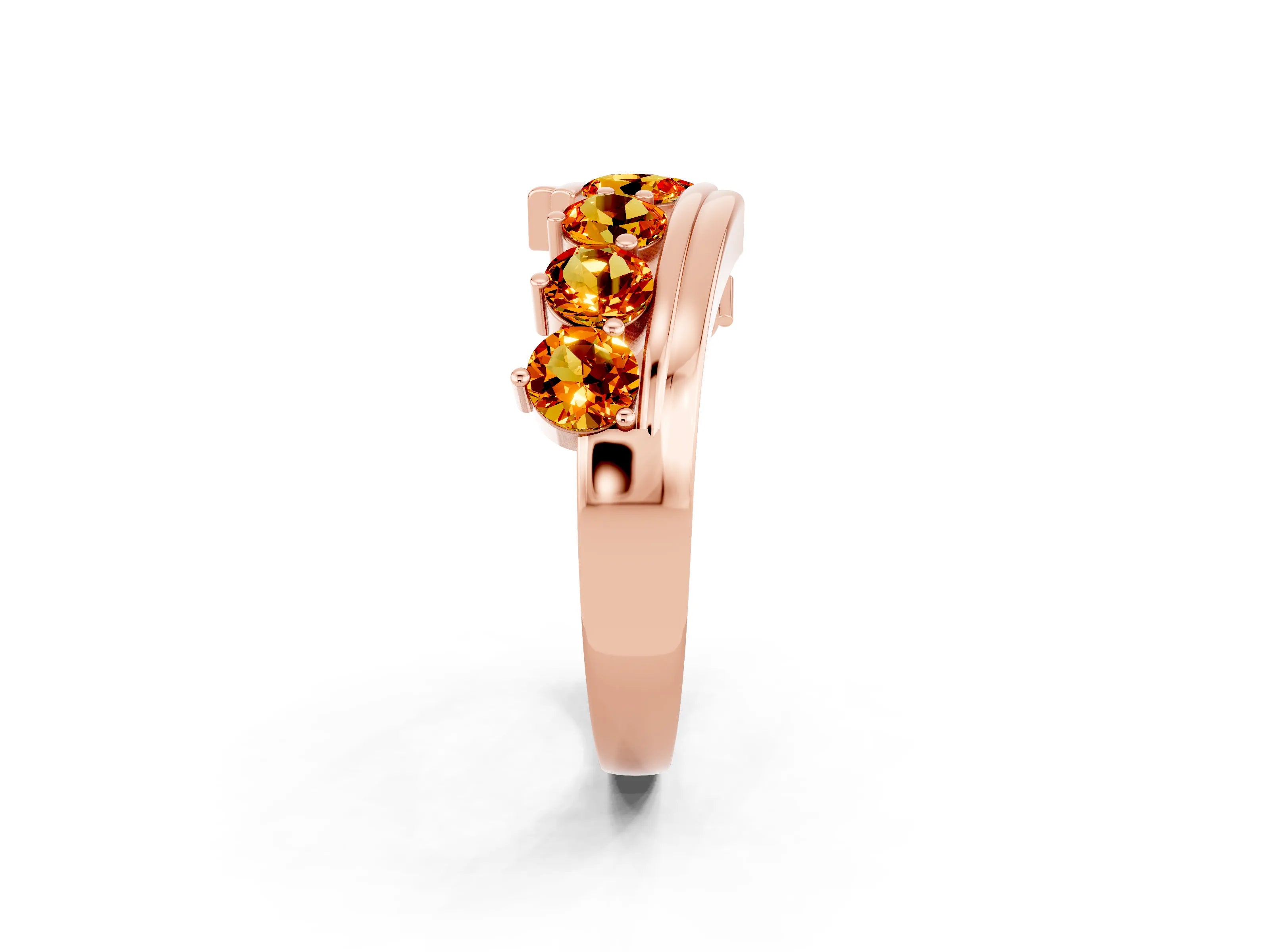 Rose gold Round Citrine Wave Band with Channel and Shared Prong Setting_20