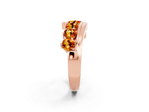 Rose gold Round Citrine Wave Band with Channel and Shared Prong Setting_20