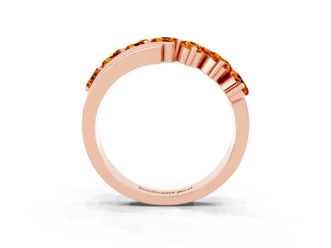 Rose gold Round Citrine Wave Band with Channel and Shared Prong Setting_21