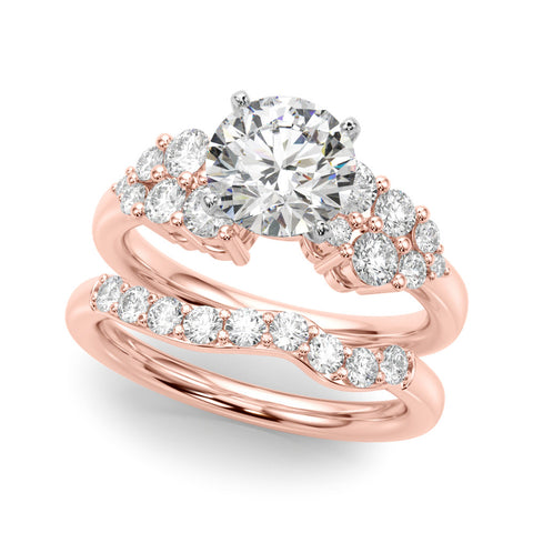 Rose gold Round Cluster Diamond Engagement Ring with Pavé Band and Four-Prong Setting 1