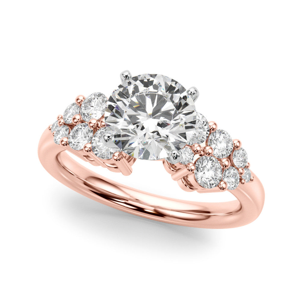 Rose gold Round Cluster Diamond Engagement Ring with Pavé Band and Four-Prong Setting