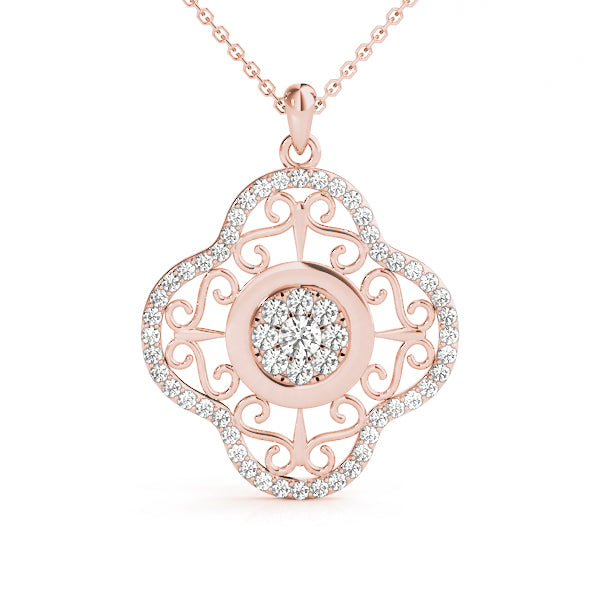 Rose gold Round Cluster Diamond Pendant with Pavé and Scroll Prong Setting