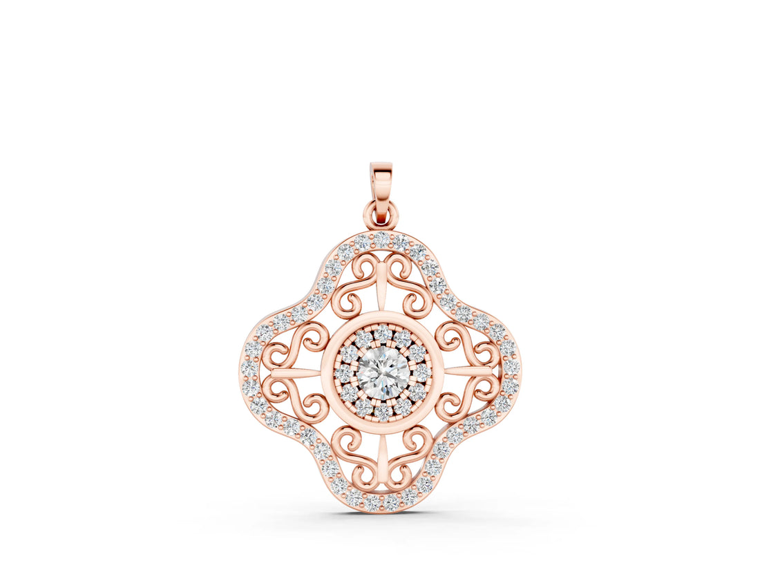 Rose gold Round Cluster Diamond Pendant with Pavé and Scroll Prong Setting_2