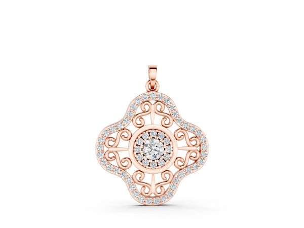 Rose gold Round Cluster Diamond Pendant with Pavé and Scroll Prong Setting