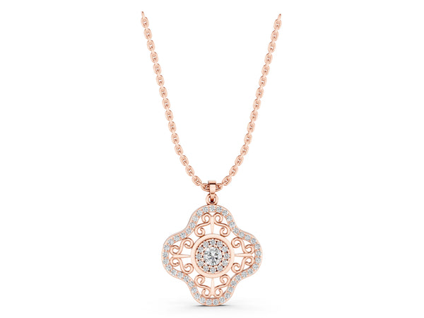 Rose gold Round Cluster Diamond Pendant with Pavé and Scroll Prong Setting