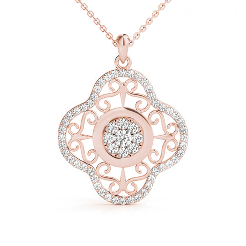 Rose gold Round Cluster Diamond Pendant with Pavé and Scroll Prong Setting