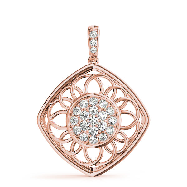 Rose gold Round Cluster Diamond Prong Set Pendant 1