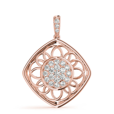 Rose gold Round Cluster Diamond Prong Set Pendant 1