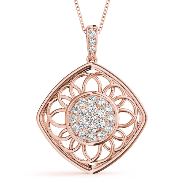 Rose gold Round Cluster Diamond Prong Set Pendant