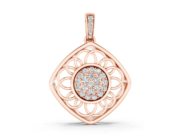 Rose gold Round Cluster Diamond Prong Set Pendant