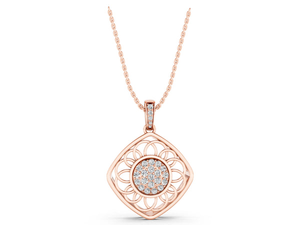 Rose gold Round Cluster Diamond Prong Set Pendant
