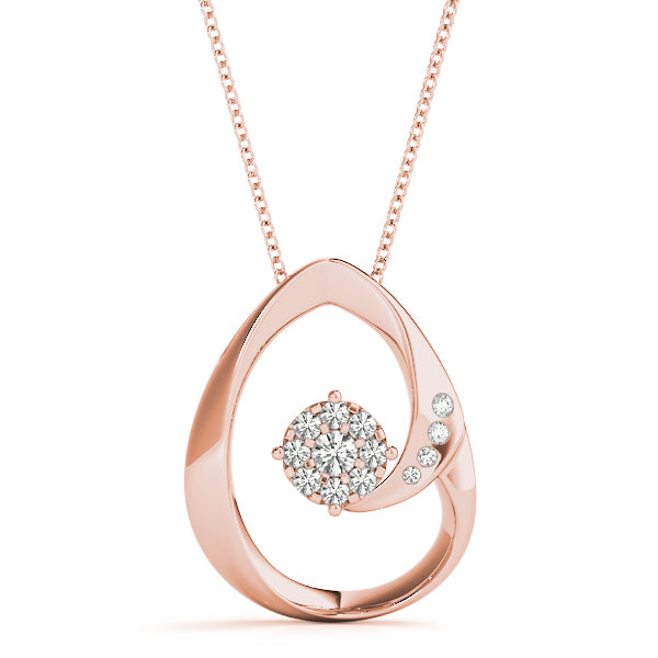 Rose gold Round Cluster Diamond Prong-Set Teardrop Pendant