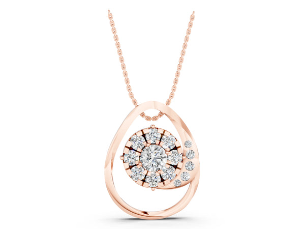 Rose gold Round Cluster Diamond Prong-Set Teardrop Pendant