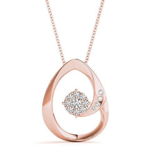 Rose gold Round Cluster Diamond Prong-Set Teardrop Pendant
