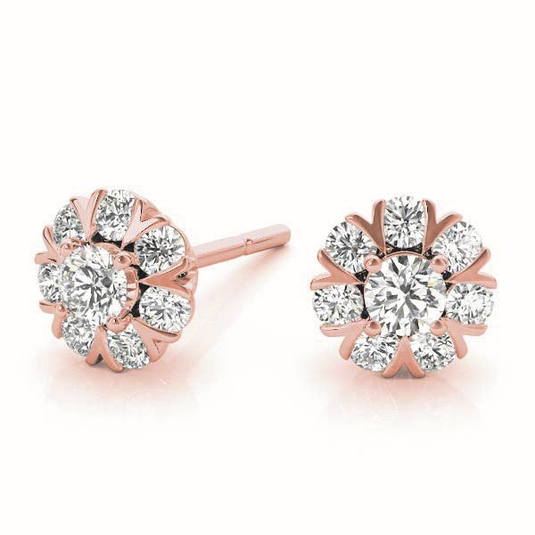Rose gold Round Cluster Diamond Stud Earrings with Prong Setting 1