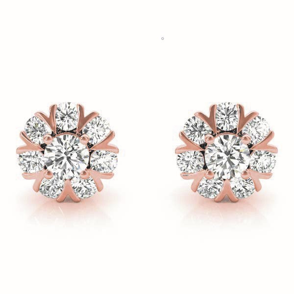 Rose gold Round Cluster Diamond Stud Earrings with Prong Setting