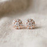 Rose gold Round Cluster Diamond Stud Earrings with Prong Setting_11
