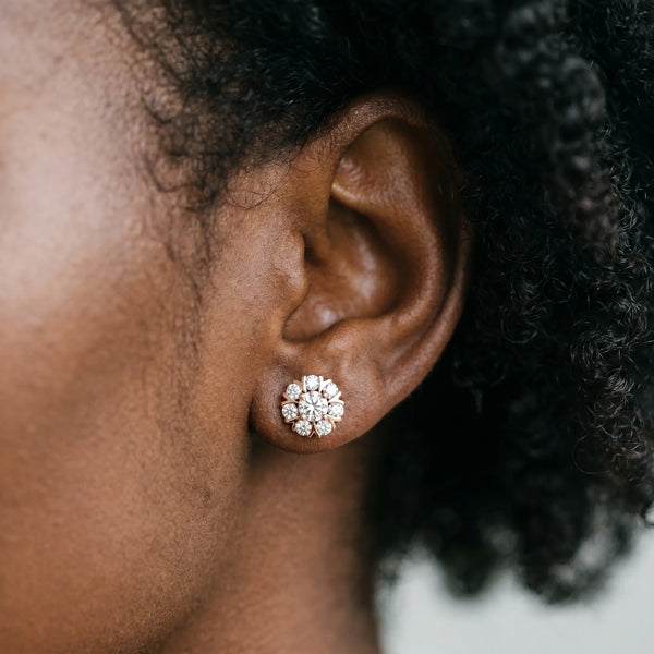 Rose gold Round Cluster Diamond Stud Earrings with Prong Setting