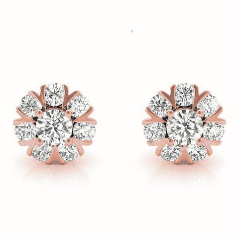 Rose gold Round Cluster Diamond Stud Earrings with Prong Setting