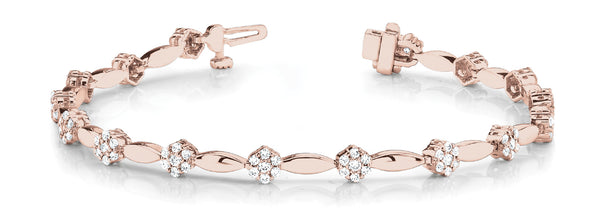 Rose gold Round Cluster Diamond Tennis Bracelet with Marquise Links and Four-Prong Setting