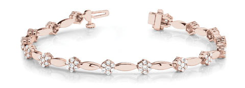 Rose gold Round Cluster Diamond Tennis Bracelet with Marquise Links and Four-Prong Setting