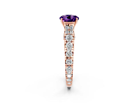 Rose gold Round Cut Amethyst Classic Solitaire Ring with Pavé Band and Four-Prong Setting_2