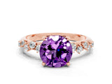 Rose gold Round Cut Amethyst Cluster Side Stone Solitaire Ring with Prong Setting_24