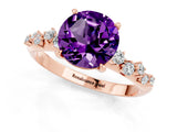 Rose gold Round Cut Amethyst Cluster Side Stone Solitaire Ring with Prong Setting_25