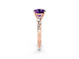 Rose gold Round Cut Amethyst Cluster Side Stone Solitaire Ring with Prong Setting_26