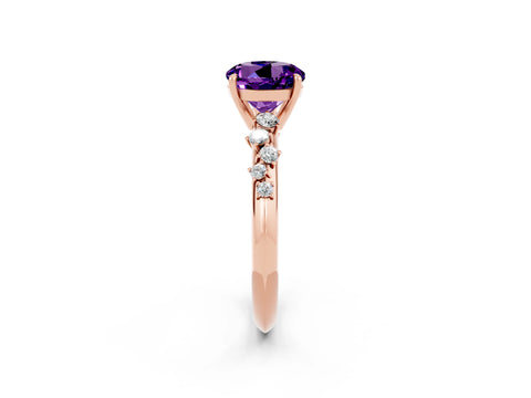 Rose gold Round Cut Amethyst Cluster Side Stone Solitaire Ring with Prong Setting_26