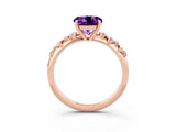 Rose gold Round Cut Amethyst Cluster Side Stone Solitaire Ring with Prong Setting_27