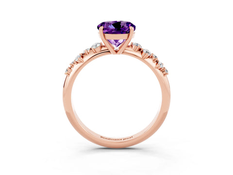 Rose gold Round Cut Amethyst Cluster Side Stone Solitaire Ring with Prong Setting_27