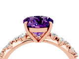 Rose gold Round Cut Amethyst Cluster Side Stone Solitaire Ring with Prong Setting_28