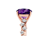 Rose gold Round Cut Amethyst Cluster Side Stone Solitaire Ring with Prong Setting_29