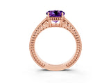 Rose gold Round Cut Amethyst Engagement Ring with Milgrain Channel Set Band and Prong Setting_3