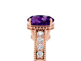 Rose gold Round Cut Amethyst Engagement Ring with Milgrain Channel Set Band and Prong Setting_5