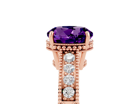Rose gold Round Cut Amethyst Engagement Ring with Milgrain Channel Set Band and Prong Setting_5