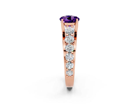 Rose gold Round Cut Amethyst Engagement Ring with Pavé Band and Four-Prong Setting_2