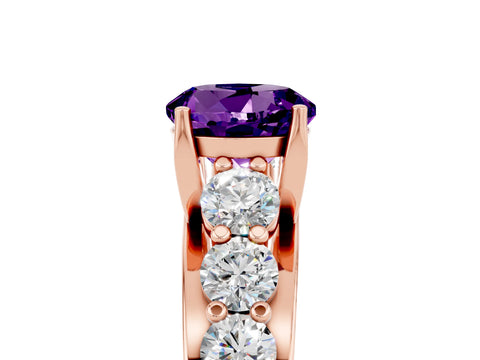Rose gold Round Cut Amethyst Engagement Ring with Pavé Band and Four-Prong Setting_5