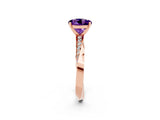 Rose gold Round Cut Amethyst Engagement Ring with Side Stone Accents and Four-Prong Setting_29