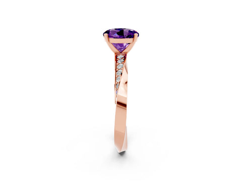 Rose gold Round Cut Amethyst Engagement Ring with Side Stone Accents and Four-Prong Setting_29